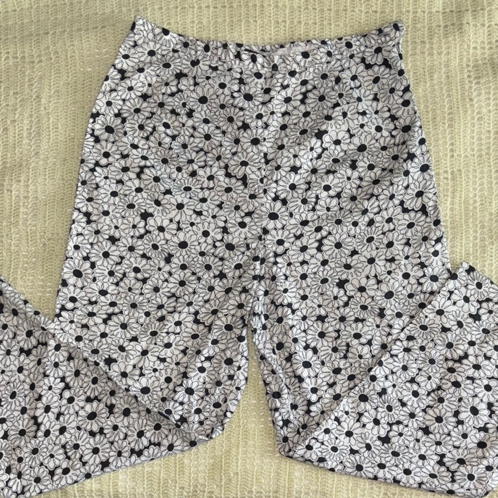 Floral Black & White High-Waisted Pants
